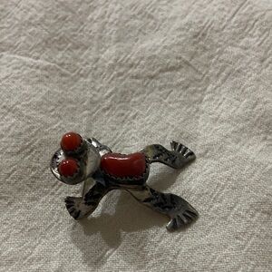 TULLY SAM - STERLING SILVER CORAL Brooch -NAVAJO - VINTAGE RARE